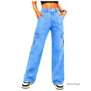 High Waisted Cargo Pants with 6 Pockets Straight Leg Baggy Trousers